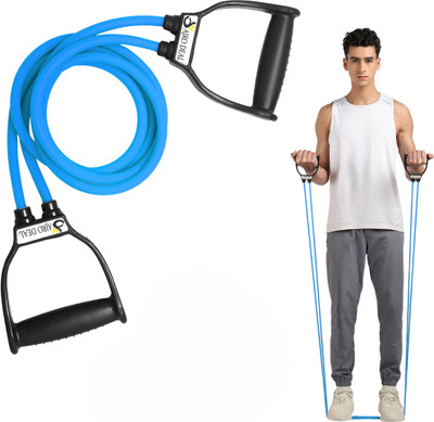 AJRO DEAL Double Resistance Toning Tube Exerciser D Handle Resistance Tube Resistance Tube(SKY BLUE)