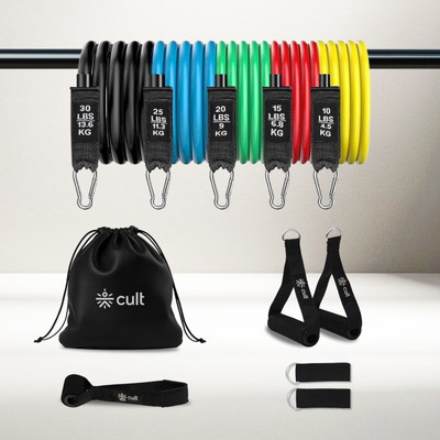 Cult Resistance Bands Set of 11 with Handles, Ankle Straps & Carry Bag Resistance Tube(Multicolor)