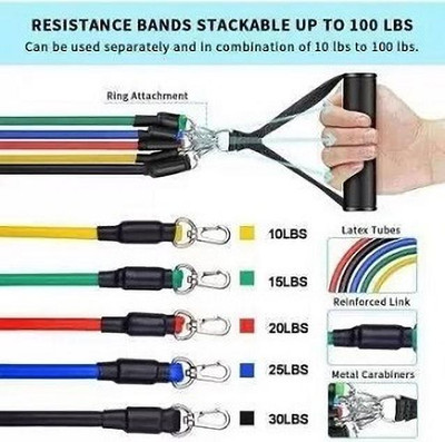 SISODIYA ENTERPRISE (11pcs)- 11 Piece Gym Men's and Women's Resistance Band for Exercise 11 pcs Set Resistance Tube(Multicolor)
