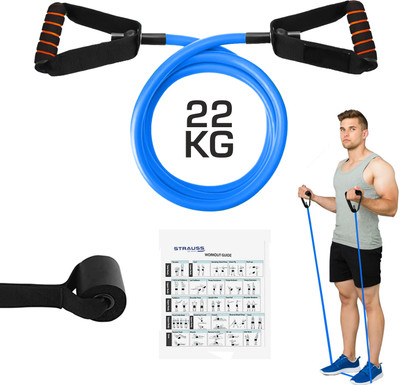 Strauss Single Resistance Tube with Door Knob | Resistance Band | Exercise Band Resistance Tube((Blue with Foam Handle), 50 LBS)