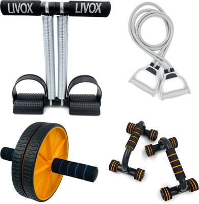 LIVOX Double Toning Resistance Tube, Heavy Tummy Trimmer , Pushup bar And Ab roller Resistance Tube(Multicolor)