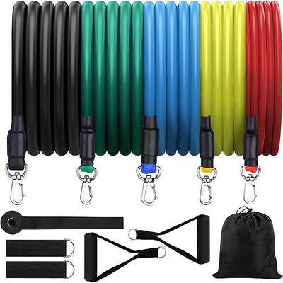 PICKFIT 11 Pcs Resistance Band Set for Exercise & Workout with Door Anchor and Hook Resistance Tube(Multicolor)
