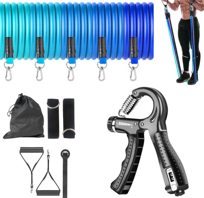 QUICK FIT Combo of Resistance Tube, & Countable Hand Grip For Men, & Women Fitness Kit Resistance Tube(Black, Blue)