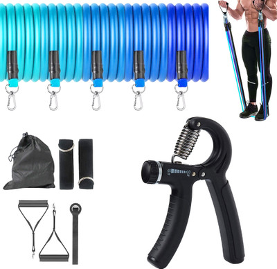 QUICK FIT Combo of Resistance Tube, & Adjustable Hand Grip For Men, & Women Fitness Kit Resistance Tube(Black, Blue)