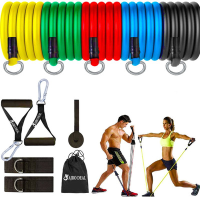 AJRO DEAL 11 Pcs Fitness band for Exercise, Stretching & Body Toning, Home Gym Equipment Resistance Tube(Multicolor)