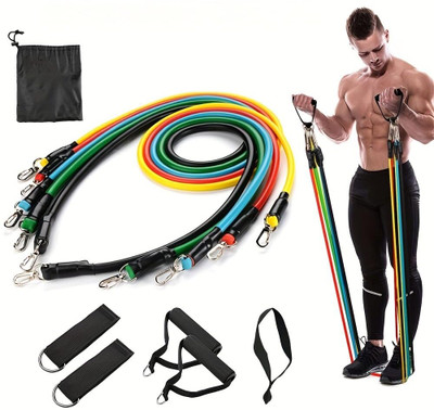 Shopeleven Power resistance band 11 Pcs Set for Beginner to Experts Resistance Tube Resistance Tube(Multicolor)