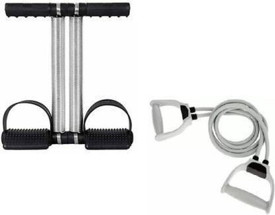 LIVOX Double Spring Tummy Trimmer with Double Resistance Band gym & fitness kit Resistance Tube(grey & black)