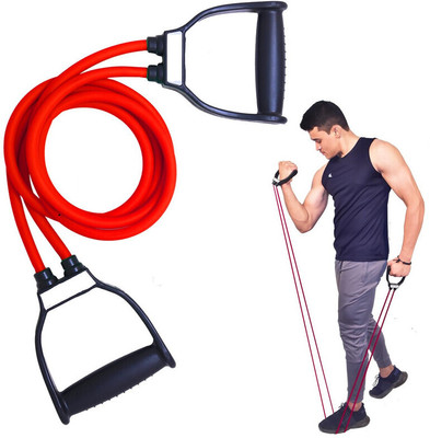 Avomaa Pull Rope Double Stretching Tube Latex Fitness Band Toning Tube@197 Resistance Tube(Red)
