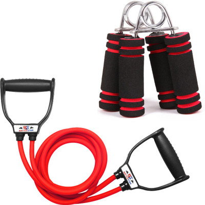 Battlestar combo Resistance Bands Fitness with Hand Gripper Hand Grip Resistance Tube Resistance Tube(Red)