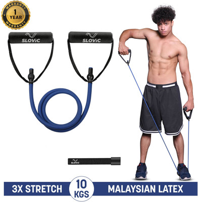 SLOVIC Gym Latex Tube With Foam Handles & Door Anchors For Stretching Excersise(10KGS) Resistance Tube(Blue)