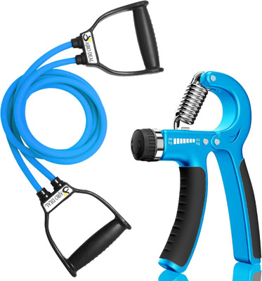 AJRO DEAL Combo of 2 -Double Toning Tube Resistance Tube ,R Hand Grip Hand Exerciser. Resistance Tube(Blue)