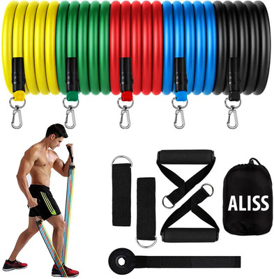 ALISS Resistance Bands Set (11pcs), Workout Bands Exercise Bands with Door Anchor Resistance Tube(Multicolor)
