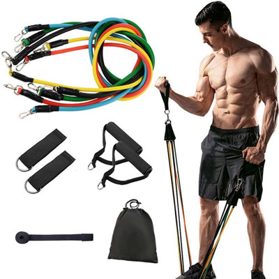 Khargadham 11PCS Latex Resistance Training Exercise Yoga Tubes Pull Rope Expander Fitness Resistance Tube(Multicolor)