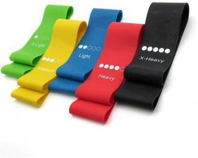 Fitfun Loop Band 24-inch Set of 5 for Physical Home Fitness Therapy Stretching Resistance Tube(RED, BLACK, YELLOW, BLUE AND GREEN)