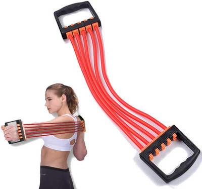 KRITIKA Adjustable Multi-Function Chest Expander 5 Rubber Tubes Muscle Pulling Exerciser Resistance Tube(Red)