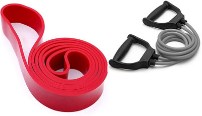 ADONYX Fitness Combo Pack Stretch Power band with Toning Tube Fitness Accessory Kit Resistance Tube(Red, Grey)