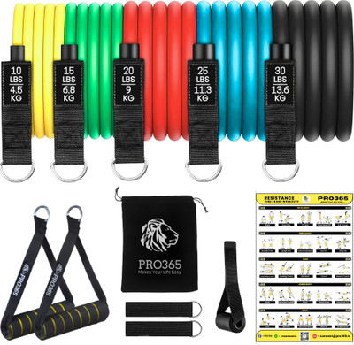 PRO365 Premium Resistance Bands with Door Anchor/ Foam Handles/ Bag and Ankle Straps Resistance Tube(Red, Yellow, Black, Blue, Green)