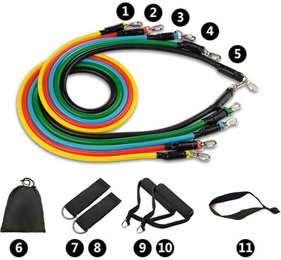 Manogyam 11 PC Latex Band Strength Training Bands Tube Set for Fitness in Home Resistance Tube(Multicolor)