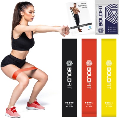 BOLDFIT Mini Loop Band Heavy Bands Workout Theraband Hip Thera Set Men Women Resistance Tube(Yellow, Red, Black)