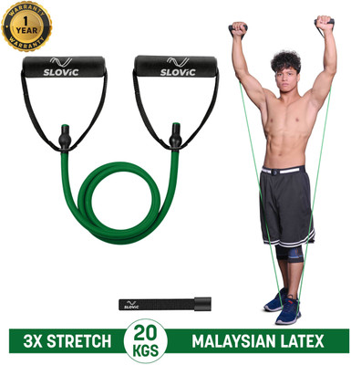 SLOVIC Gym Latex Tube With Foam Handles & Door Anchors For Stretching Excersise(20KGS) Resistance Tube(Green)