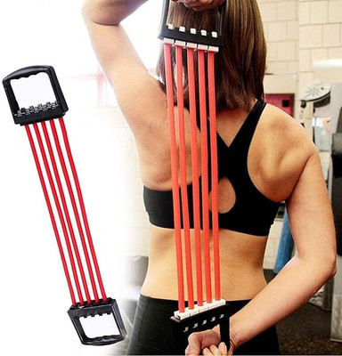 SPORTSLAB Adjustable Multi-Function 5 Rubber Tubes Chest Expander Hand Gripper Resistance Tube(Multicolor)
