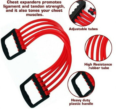 BOLDHIGH Adjustable Chest Expander for Fitness Workout with 5 Soft Latex Rope for Unisex Resistance Tube(Multicolor)