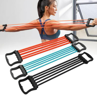 BOLDHIGH Adjustable Chest Expander for Fitness Workout with 5 Soft Latex Rope for Unisex Resistance Tube(Multicolor)