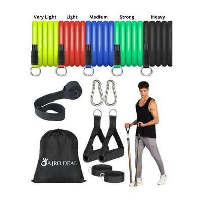 AJRO DEAL 11 Pcs Fitness band for Exercise, Stretching & Body Toning, Home Gym Equipment Resistance Tube(Multicolor)