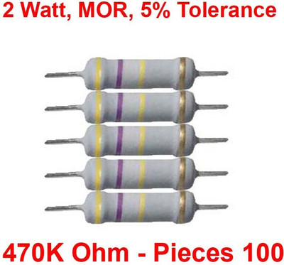 ELPH MOR | Metal Oxide Resistance | 2 Watt | 470K Ohm Pcs 100 Fixed Resistor(100 kilo ohm 0.05)