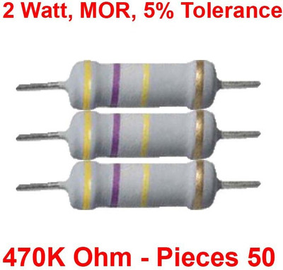 ELPH MOR | Metal Oxide Resistance | 2 Watt | 470K Ohm Pcs 50 Fixed Resistor(100 kilo ohm 0.05)