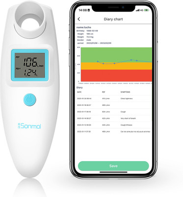 B-Arm Sonmol Peak Flow Meter | PEF & FEV1 Pulmonary Health monitoring Digital Spirometer with Bluetooth Respiratory Exerciser(Pack of 1)