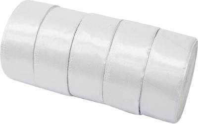 Kuber Selection Pack of 5 Pcs White Satin Ribbon For Crafts Party Balloon 1 Inch 10 mtr Each White Satin Ribbon(Pack of 5)