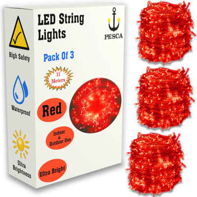 PESCA 40 LEDs 11 m Red Steady String Rice Lights(Pack of 3)