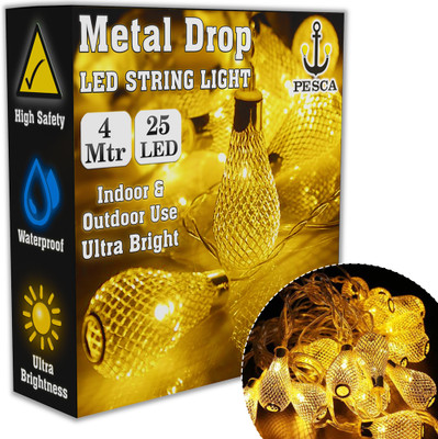 PESCA 25 LEDs 3.99 m Yellow Steady Water Drop Rice Lights(Pack of 1)