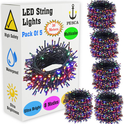 PESCA 100 LEDs 30 m Multicolor Steady String Rice Lights(Pack of 5)