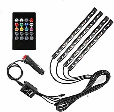 Ucd RGB Atmosphere light, 12 LED 4 Strip Car Led Light 12V 8 Color Music Light Car Fancy Lights(Multicolor)
