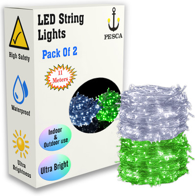 PESCA 40 LEDs 11 m White, Green Steady String Rice Lights(Pack of 2)