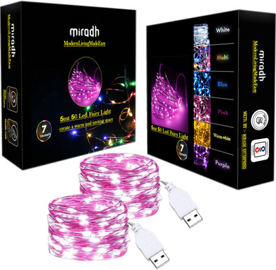 MIRADH 50 LEDs 5 m Pink Steady String Rice Lights(Pack of 2)