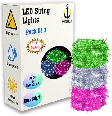 PESCA 40 LEDs 11 m Green, White, Pink Steady String Rice Lights(Pack of 3)