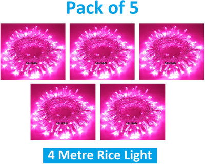 Sauran 15 LEDs 4 m Pink Steady String Rice Lights(Pack of 5)