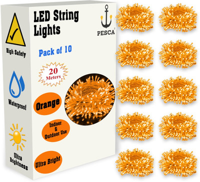 PESCA 60 LEDs 19.99 m Orange Steady String Rice Lights(Pack of 10)