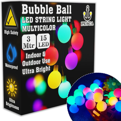 PESCA 15 LEDs 3 m Multicolor Steady Ball Rice Lights(Pack of 1)