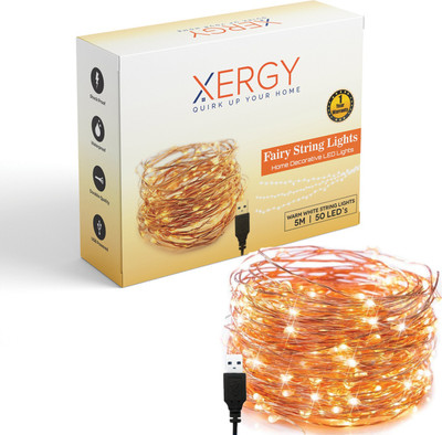 XERGY 50 LEDs 5 m Yellow Steady Water Drop Rice Lights(Pack of 1)