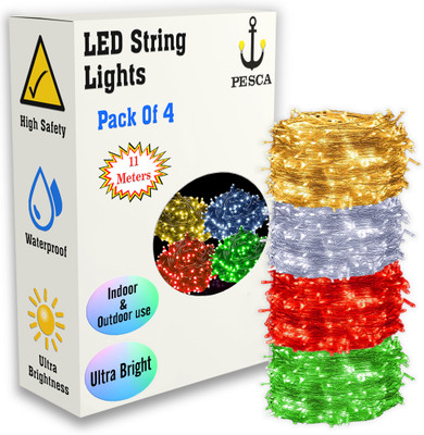 PESCA 40 LEDs 11 m Yellow, White, Red, Green Steady String Rice Lights(Pack of 4)