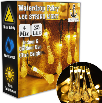 PESCA 25 LEDs 4 m Yellow Steady Water Drop Rice Lights(Pack of 1)