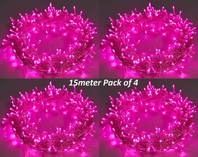 REIRSON 50 LEDs 15 m Pink Steady String Rice Lights(Pack of 4)