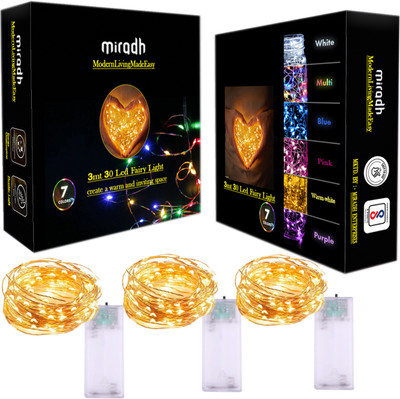 MIRADH 30 LEDs 3 m Yellow Steady String Rice Lights(Pack of 3)