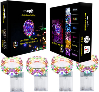 MIRADH 30 LEDs 3 m Multicolor Steady String Rice Lights(Pack of 4)