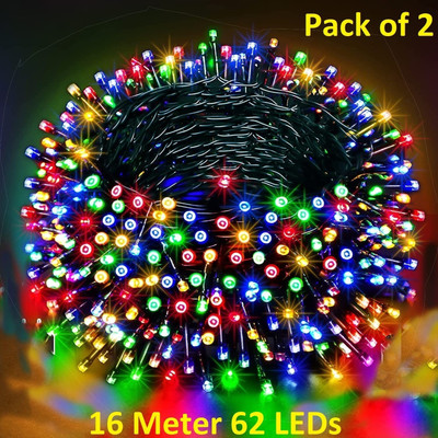 xenith 62 LEDs 16 m Multicolor Color Changing, Flickering, Steady String Rice Lights(Pack of 2)
