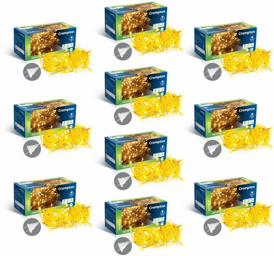 Crompton 48 LEDs 10 m Yellow Steady String Rice Lights(Pack of 10)